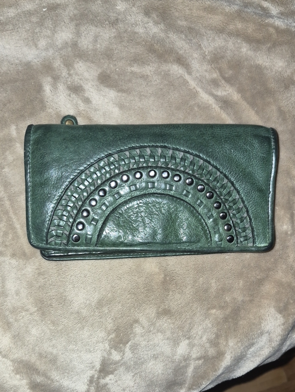 MiLo-Green Women's Leather Wallet with Studded And Braided Detail